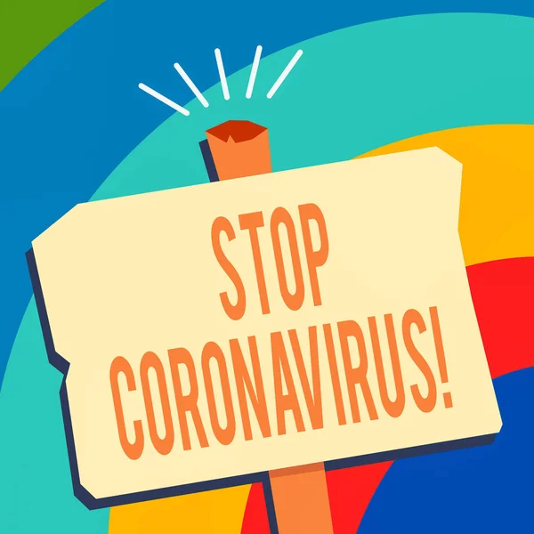 पाठ चिह्न जो कोरोनावायरस रोकता है. कॉन्सेप्टुअल फोटो रोग जागरूकता अभियान COVID19 मामलों को कम करने के लिए लड़ रहा है रिक्त पुराने मौसम सिग्नपोस्ट ज्यामितीय आकार हाफटोन एक स्टैंड के साथ . — स्टॉक फ़ोटो, इमेज
