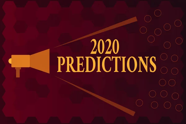 Texto de escritura a mano 2020 Predicciones. Concepto que significa declaración sobre lo que usted piensa que sucederá en 2020 Megáfono Ampliación de la Altura y el Rango de Volumen para Anuncio Público. —  Fotos de Stock