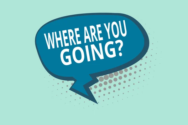 Handwriting text writing Where Are You Goingquestion. Concept meaning used to ask someone the destination headed to Blank Oblong Halftone Speech Bubble Text Balloon with Zigzag Tail and Shade. Stock Photo