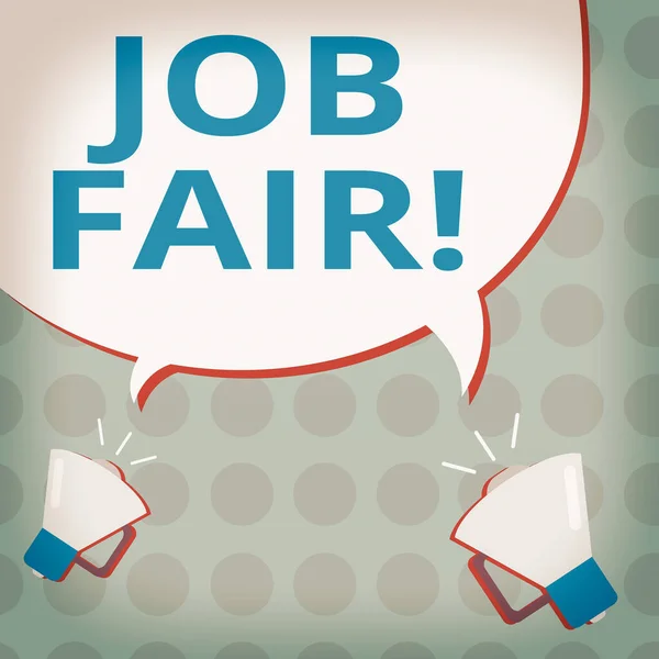 Conceptual hand writing showing Job Fair. Business photo text event where employers offer information about their companies Blank Speech Bubble Tails pointing to Different Megaphone. — Stock Photo, Image