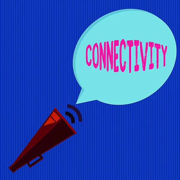Word writing text Connectivity. Business concept for quality, state, or capability of being connective or connected Piped Megaphone with Sound Effect icon and Blank Halftone Speech Bubble. — Stock Photo, Image