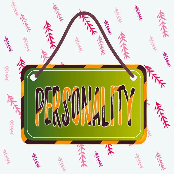 Handwriting text writing Personality. Concept meaning the condition or fact of relating to a particular an individual Board attached string color black yellow frame empty blank rectangle shape. — Stock Photo, Image