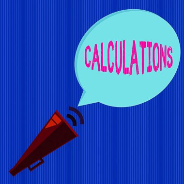 Kelime yazma hesaplamaları. Ses Efekti simgesi ve Boş YarıTonlama Konuşma Kabarcığı ile bir şeyin boyutunun veya sayısının matematiksel belirlenmesi için iş konsepti.