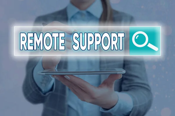 Handwriting text writing Remote Support. Concept meaning type of secure service, which permits representatives to help Web search digital information futuristic technology network connection. — Stock Photo, Image