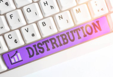 Dağıtımı gösteren kavramsal el yazısı. Boş kopyalama alanına aksesuarları yerleştirilmiş bir alan üzerinde iş fotoğrafı konumu, düzenleme veya olayın sıklığı.