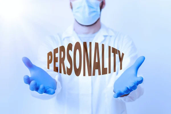 Handwriting text Personality. Concept meaning the condition or fact of relating to a particular an individual Laboratory Technician Featuring Empty Sticker Paper Accessories Smartphone. — Stock Photo, Image
