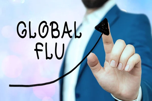 Konceptualne pismo pokazujące globalną grypę. Prezentacja zdjęć biznesowych Wspólna choroba zakaźna rozprzestrzeniająca się na całym świecie szybko Cyfrowa krzywa strzałkowa oznaczająca koncepcję rozwoju. — Zdjęcie stockowe