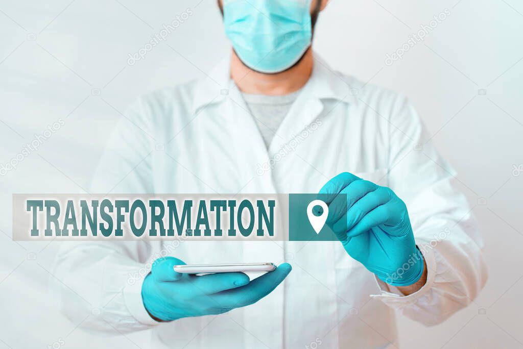 Handwriting text Transformation. Concept meaning process, or instance of transforming or being transformed Laboratory Technician Featuring Empty Sticker Paper Accessories Smartphone.