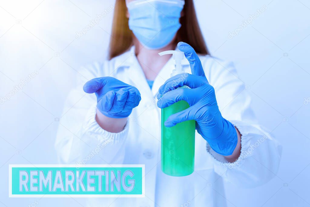Handwriting text Remarketing. Concept meaning clever way to connect visitor to site who havent made purchase Laboratory blood test sample shown for medical diagnostic analysis result.