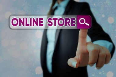 Çevrimiçi mağazayı gösteren kavramsal el yazısı. İş fotoğrafı tanıtımı. Satılık öğeler sunan ve kredi kartı kabul eden bir web sitesi. İnternet arama teknolojisi ağ bağlantısı..