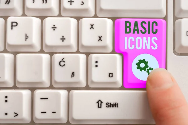 Word writing text Basic Icons. Business concept for pictogram or ideogram displayed on a computer screen or phone Different Colored PC keyboard key With Accessories on Empty background.
