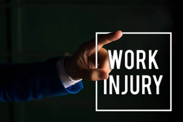 Text sign showing Work Injury. Conceptual photo Accident in job Danger Unsecure conditions Hurt Trauma digital arrowhead curve rising upward denoting growth development concept.