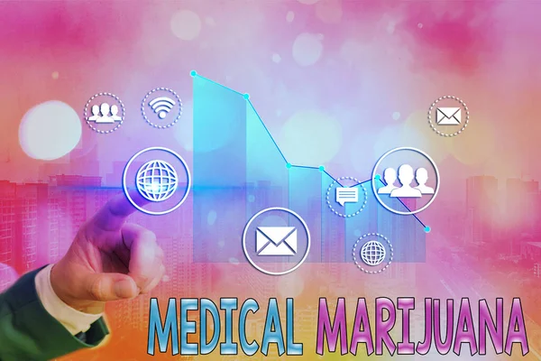 Ordskrivande text Medicinsk Marijuana. Affärsidé för tillgängliga endast genom recept och används för att behandla sjukdom Pil symbol går uppåt betecknar punkter som visar betydande prestation. — Stockfoto