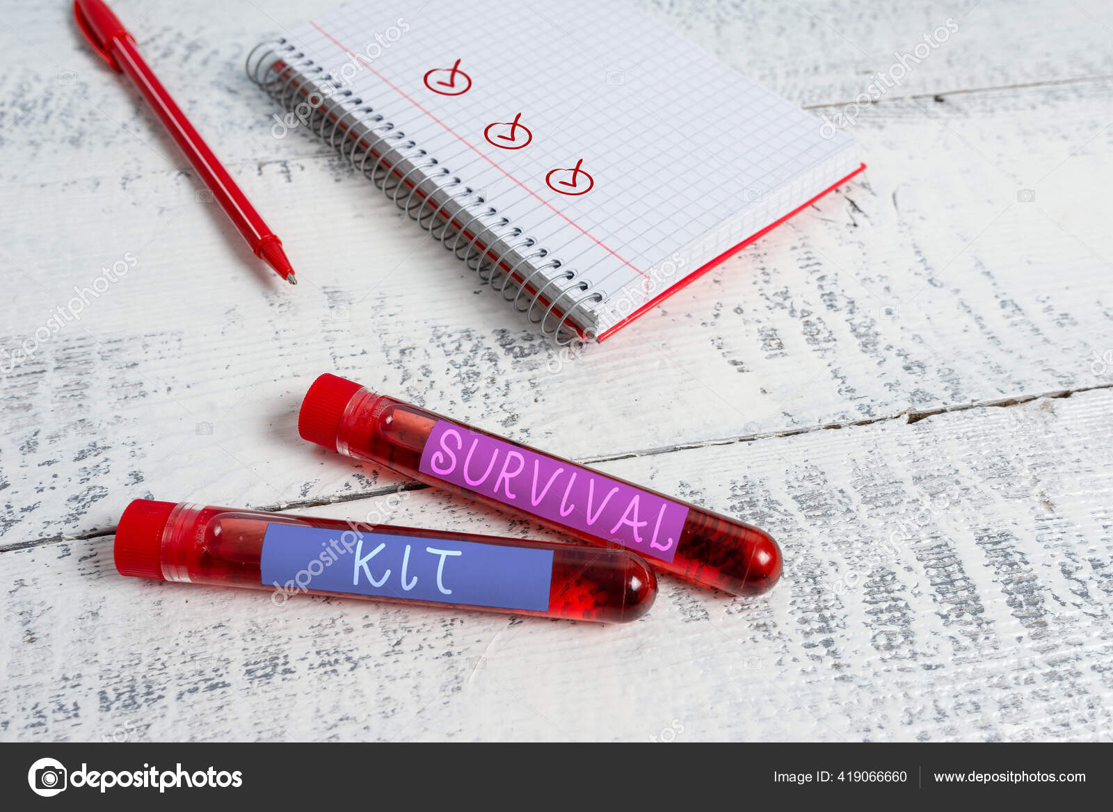 Handwriting text Survival Kit. Concept meaning Emergency Equipment