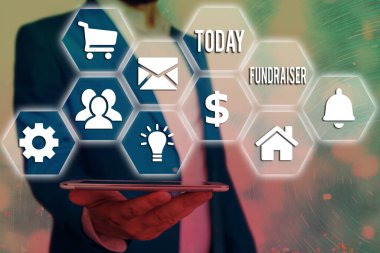 Kelime yazma yardım kampanyası. İşi veya görevi hayır işleri için finansal destek aramak ve en son dijital teknoloji konseptinin farklı kurulumlarını yapmak olan kişiler için iş kavramı.