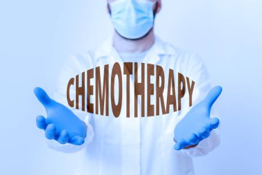 El yazısı kemoterapisi. Kavram, kanser laboratuvarı teknisyenleri için kullanılan kimyasal maddelerin tedavisi anlamına gelir. Boş Çıkartma Kağıt Aksesuarları Akıllı Telefon.