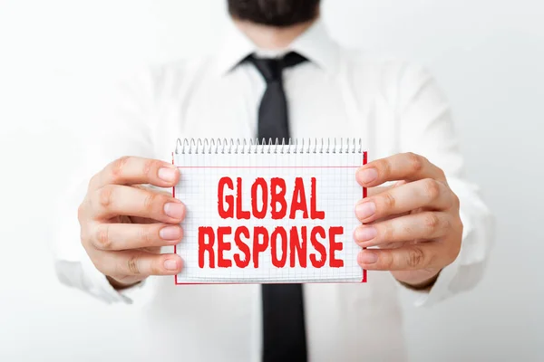 Parola di scrittura del testo Global Response. Business concept per indica il comportamento del materiale lontano dal punto di impatto Modello che mostra diversi modelli di blocco note a colori vuoti per l'idea di scrittura. — Foto Stock