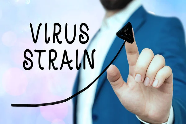 Virüs Strain 'i gösteren kavramsal el yazısı. Orijinal mikroorganizma Dijital ok başı eğrisinden türetilmiş başka bir genetik varyant, büyüme kavramını gösteriyor. — Stok fotoğraf