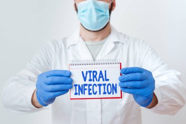Handwriting text Viral Infection. Concept meaning Specific attack of the cells from the reproduction of harmful virus Laboratory Technician Featuring Empty Sticker Paper Accessories Smartphone. clipart