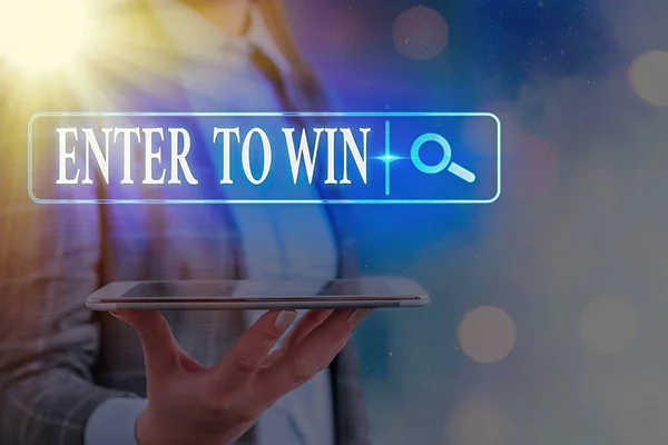 Tekstbord met Enter To Win. Conceptuele foto ruilen iets waardevols voor prijs of kans om te winnen Web zoeken digitale informatie futuristische technologie netwerkverbinding. — Stockfoto