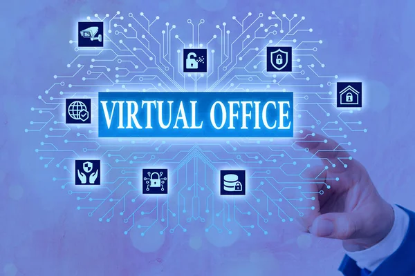 Skriveseddel som viser virtuelt kontor. Forretningsfoto som viser operasjonelt område for enhver virksomhet eller enhver systemadministrators kontroll, verktøy for konfigurasjon av gir. – stockfoto