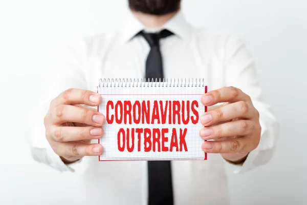 Ordskrivning text Coronavirus utbrott. Affärsidé för infektionssjukdom orsakad av nyupptäckt COVID19 Modell som visar olika tomma färganteckningar modell för att skriva idé. — Stockfoto