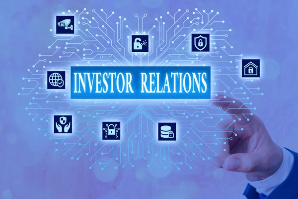 Skriftlig anteckning som visar Investor Relations. Affärsfoto visa upp ledningsansvar som integrerar ekonomi Systemadministratör kontroll, redskap konfiguration inställningar verktyg koncept. — Stockfoto