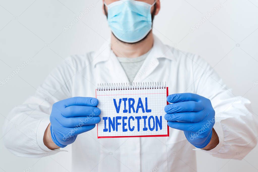 Handwriting text Viral Infection. Concept meaning Specific attack of the cells from the reproduction of harmful virus Laboratory Technician Featuring Empty Sticker Paper Accessories Smartphone.