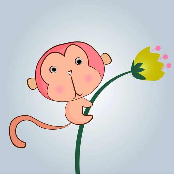 Sevimli bir maymun tutun çiçek el çizilmiş vektör illüstrasyon.