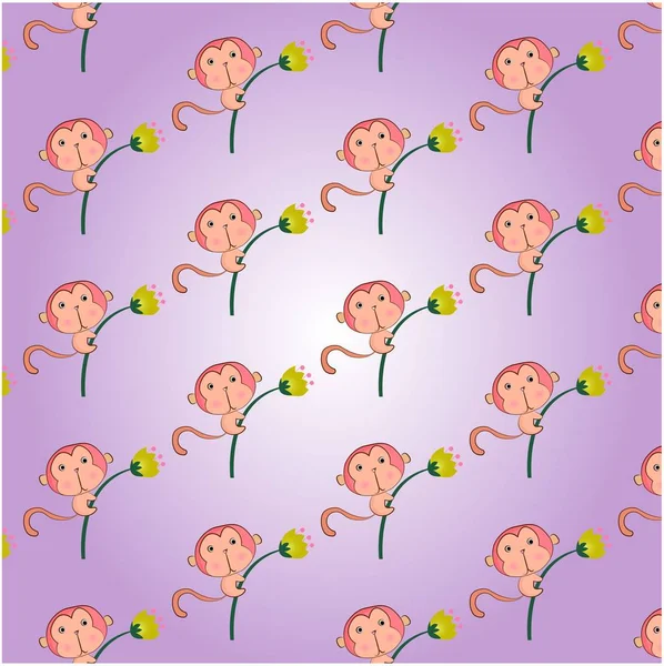 Sevimli bir maymun tutun çiçek desen el çizilmiş vektör illüstrasyon.