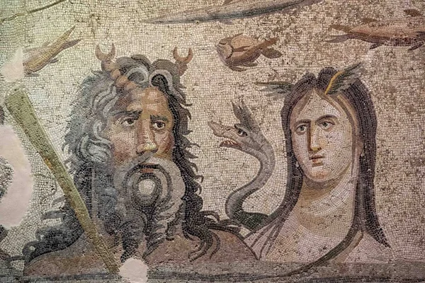 Gaziantep Türkei September 2018 Oceanus Und Tethys Bodenmosaik Zeugma Mosaikmuseum — Stockfoto