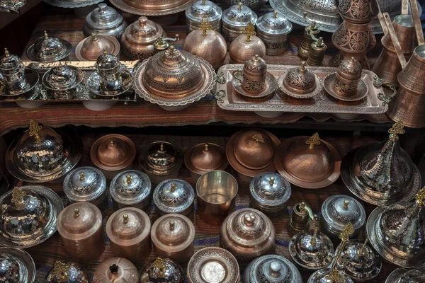 Koperen Souvenirs Bakircilar Bazaar Van Gaziantep Turkije — Stockfoto