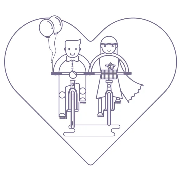 情侣在一起骑自行车 婚礼的概念 — 图库矢量图片