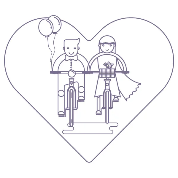 Casal Apaixonado Andando Juntos Bicicleta Conceito Casamento —  Vetores de Stock