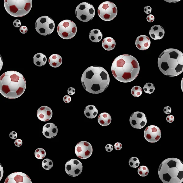 Röd-bollar fotboll isolerad på svart bakgrund sömlösa mönster 3d illustration — Stockfoto
