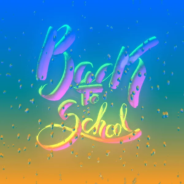 Terug naar school woorden belettering aquarel geschilderd achter NAT glas vol waterdruppels — Stockfoto