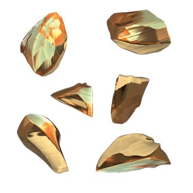 Beyaz arka plan üzerinde izole altın nuggets kümesi. Farklı bar portre servet zengin araştırma bitcoin kavramı 3d çizim. İş Finans başarı clipart büyüyen para