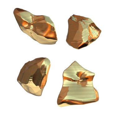 Beyaz arka plan üzerinde izole altın nuggets kümesi. Farklı bar portre servet zengin araştırma bitcoin kavramı 3d çizim. İş Finans başarı clipart büyüyen para
