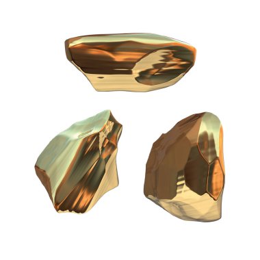 Beyaz arka plan üzerinde izole altın nuggets kümesi. Farklı bar portre servet zengin araştırma bitcoin kavramı 3d çizim. İş Finans başarı clipart büyüyen para