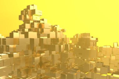 Servet zengin kavram fikir Golden city adlı günbatımı ışınları soyut uzay background.3d resim işleme