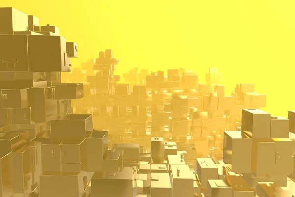 Servet zengin kavram fikir Golden city adlı günbatımı ışınları soyut uzay background.3d resim işleme — Stok fotoğraf