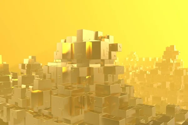 Bogactwo bogaty koncepcja złotego miasta o zachodzie słońca promienie Abstrakcja space background.3d ilustracja renderowania — Zdjęcie stockowe