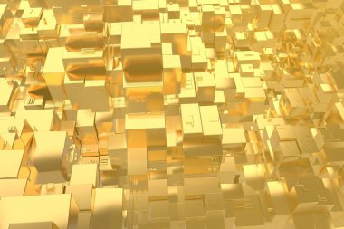Servet zengin kavram fikir Golden city adlı günbatımı ışınları soyut uzay background.3d resim işleme