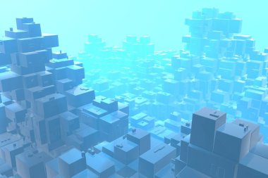 Servet zengin kavram fikir günbatımı ışınları soyut uzay background.3d illüstrasyon işleme, mavi şehir