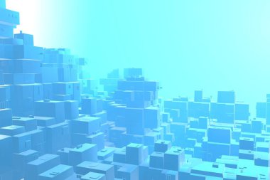 Servet zengin kavram fikir günbatımı ışınları soyut uzay background.3d illüstrasyon işleme, mavi şehir