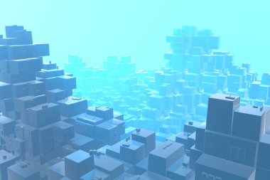 Servet zengin kavram fikir günbatımı ışınları soyut uzay background.3d illüstrasyon işleme, mavi şehir