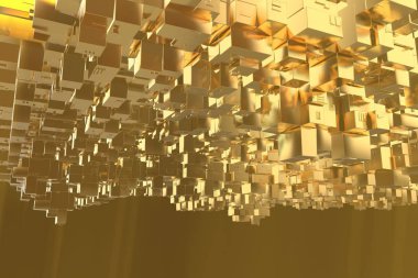 Servet zengin kavram fikir Golden city adlı günbatımı ışınları soyut uzay background.3d resim işleme