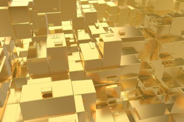 Servet zengin kavram fikir Golden city adlı günbatımı ışınları soyut uzay background.3d resim işleme