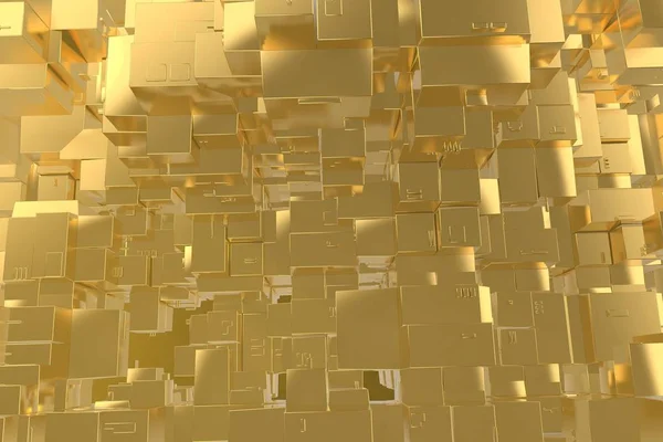 Rijkdom rijke concept idee gouden stad bij zonsondergang stralen abstracte ruimte background.3d afbeelding weergave — Stockfoto