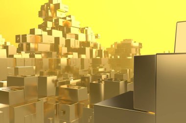 Servet zengin kavram fikir Golden city adlı günbatımı ışınları soyut uzay background.3d resim işleme